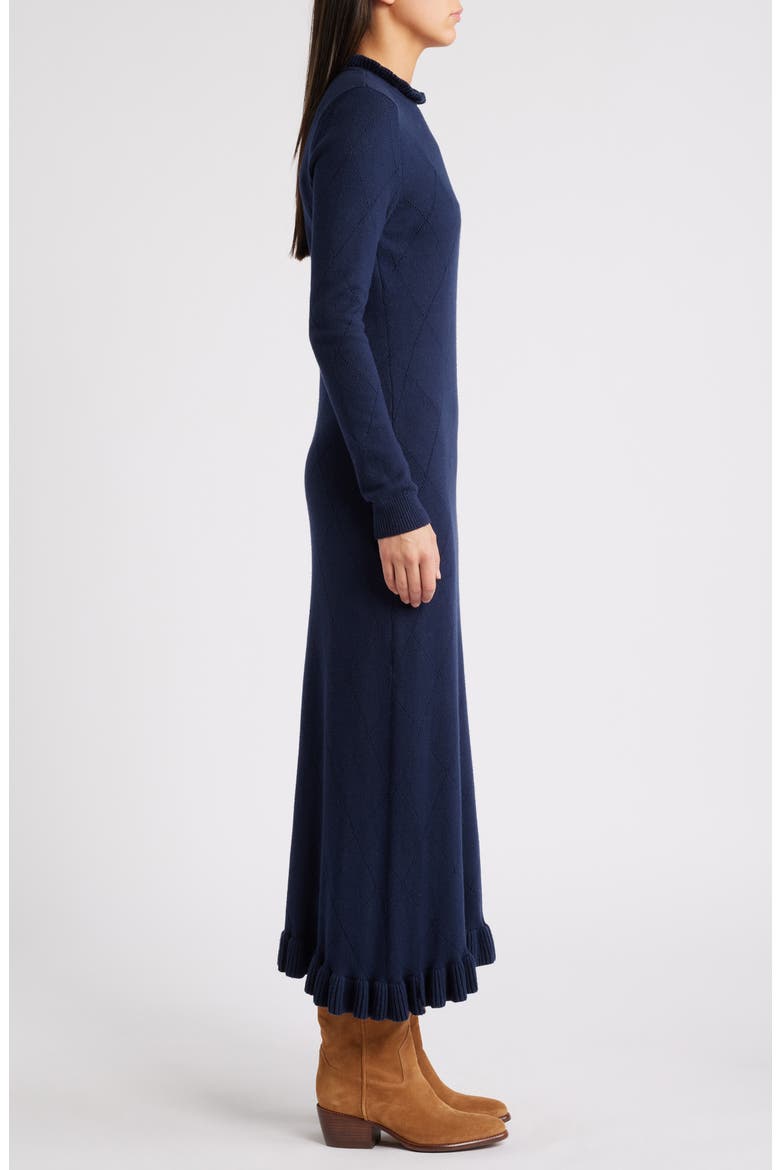 Pointelle Long Sleeve Cotton Blend Sweater Dress, Alternate, color, NAVY BLAZER