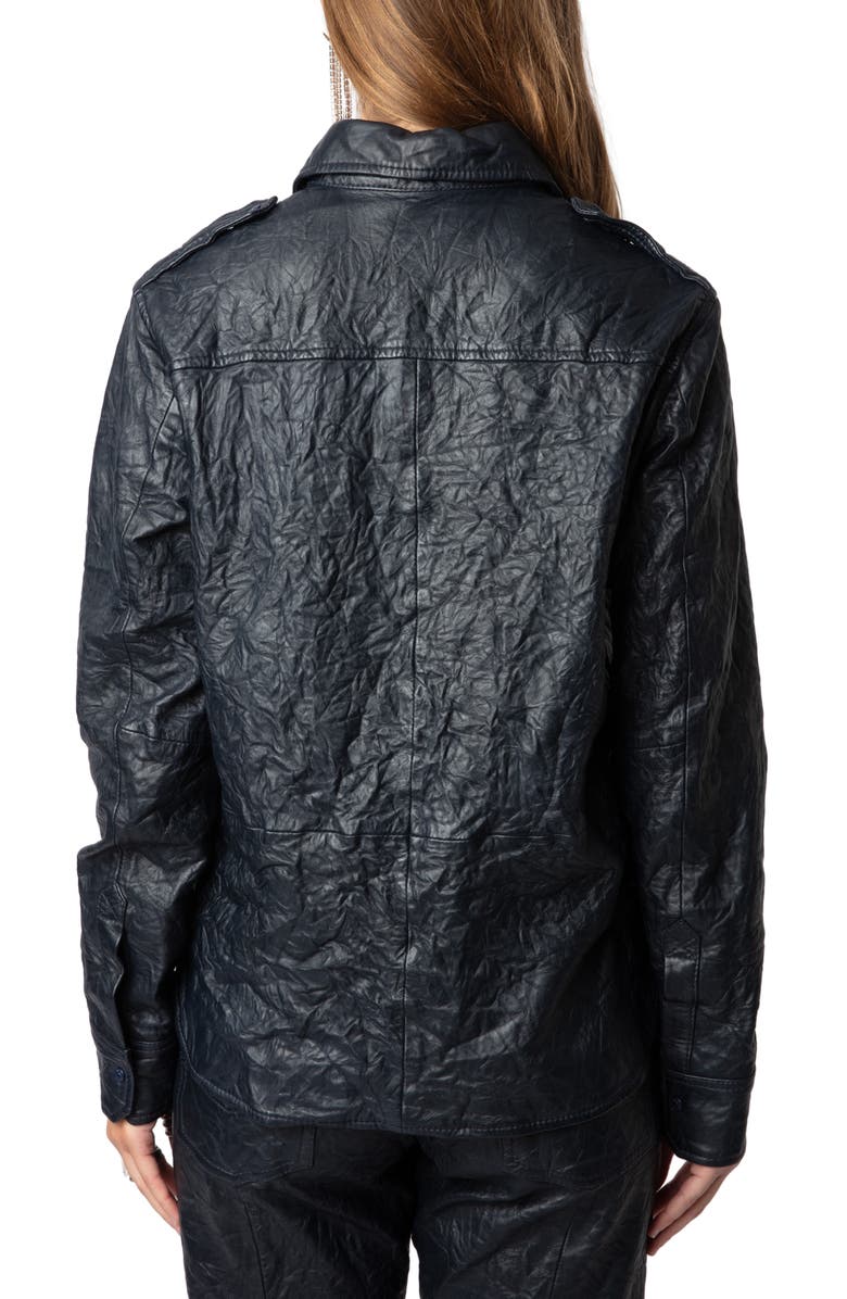 Zadig & Voltaire Taska Cuir Froisse Leather Snap-Up Shirt, Alternate, color,