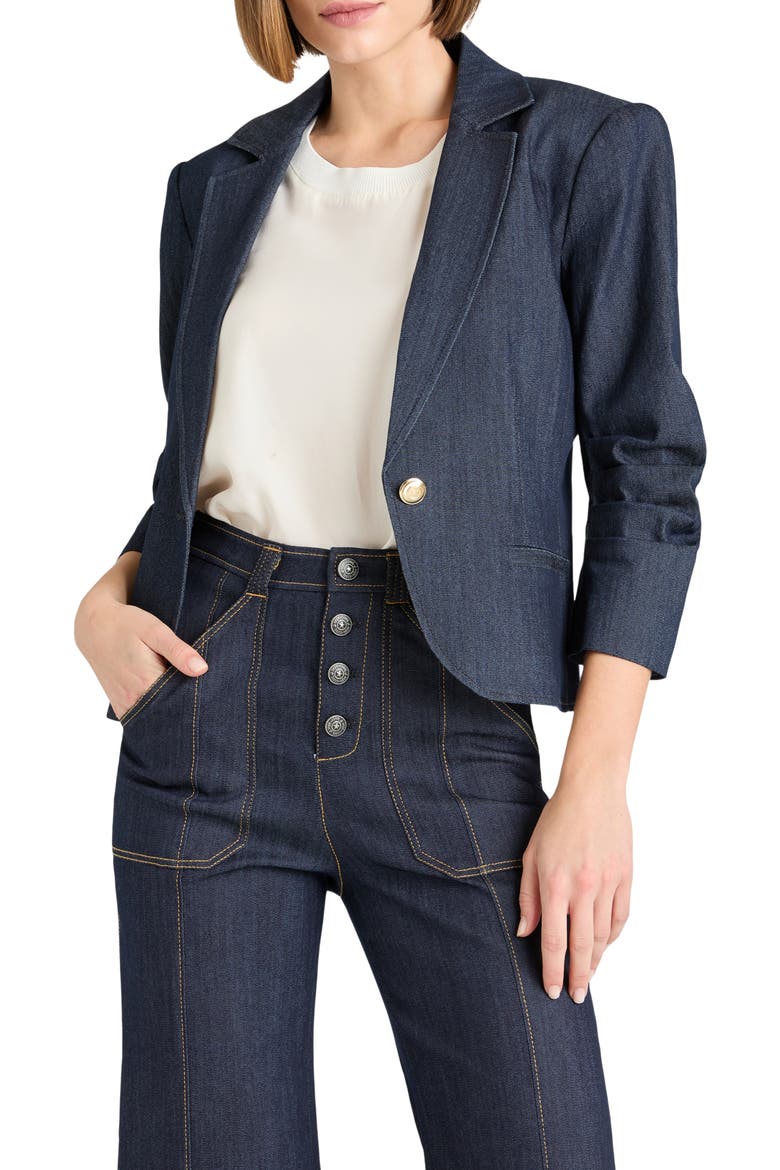 Khloe Crop Denim Blazer, Main, color, INDIGO