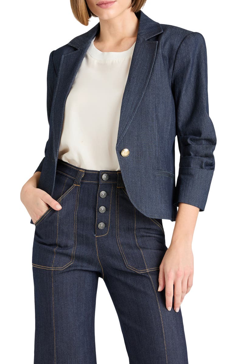 Cinq à Sept Khloe Crop Denim Blazer, Main, color, Indigo