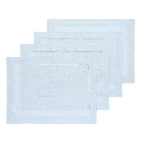 Linen Placemats Set of 4, 14 x 19 Inch for Dining Table, Holiday and Everyday Table Decor - Classic Hemstitch