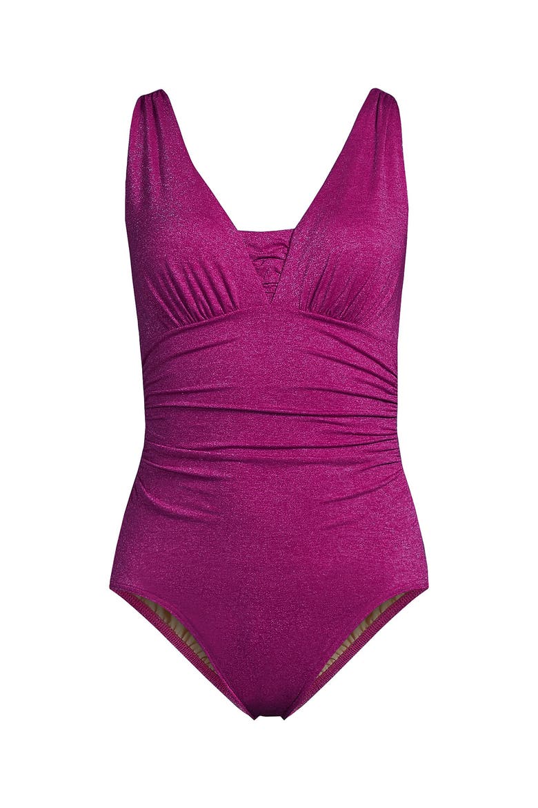 SlenderSuit Grecian Low Leg One Piece Swimsuit, Alternate, color, Bright Magenta Shine