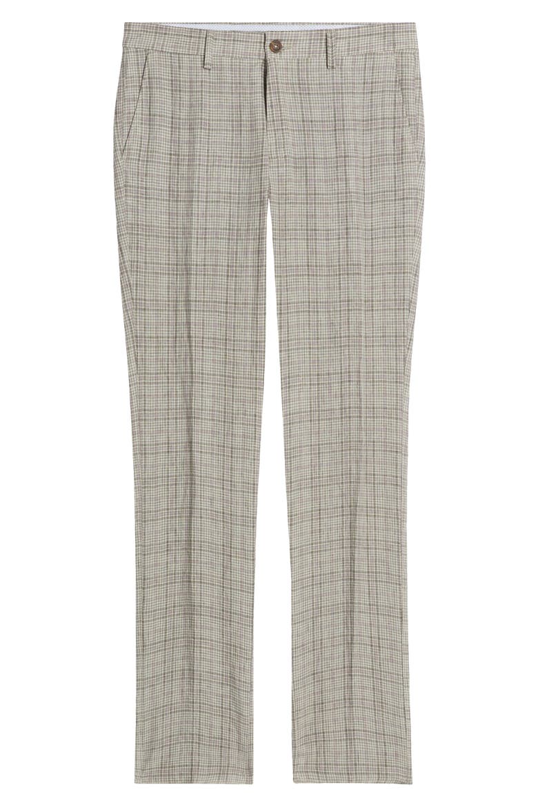 Flat Front Check Linen Dress Pants, Alternate, color, TAN