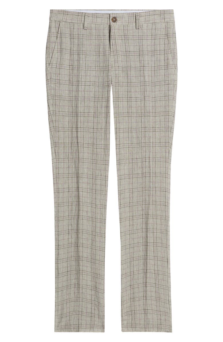 Berle Flat Front Check Linen Dress Pants, Alternate, color, Tan