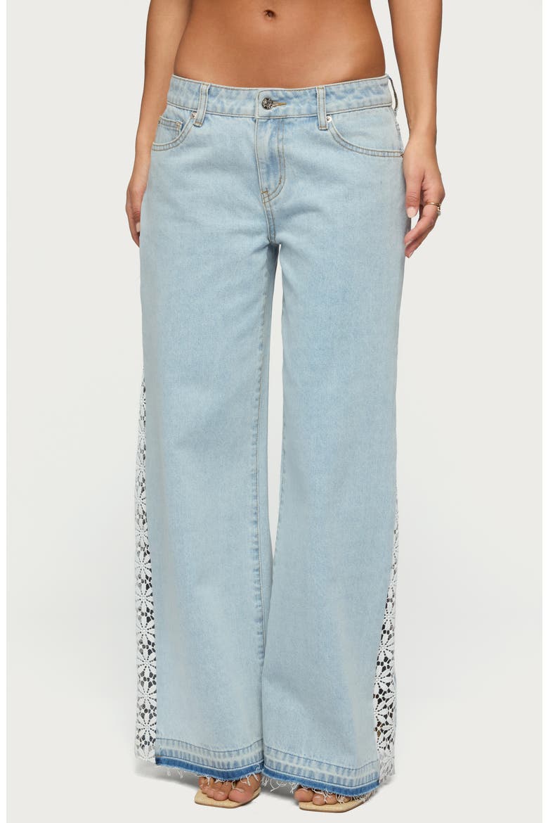 Open Stitch Low Rise Wide Leg Jeans, Main, color, LIGHT-BLUE-WASHED