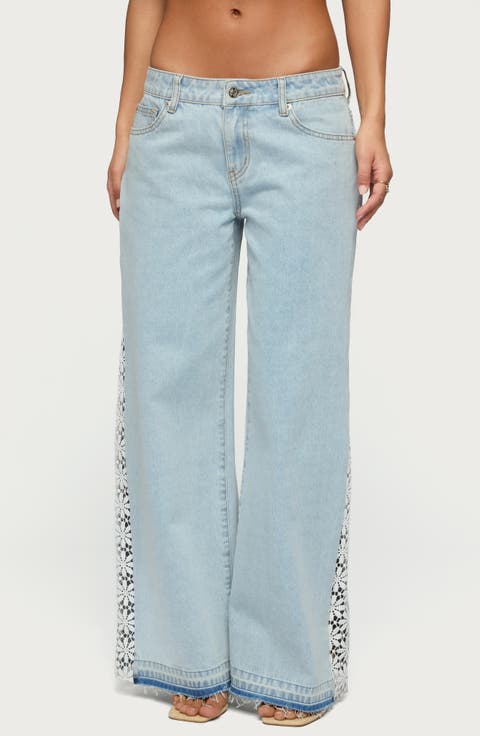 Open Stitch Low Rise Wide Leg Jeans