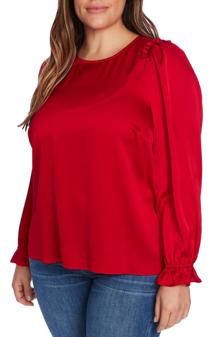 Satin Ruffle Top, Main, color, RIBBON RED