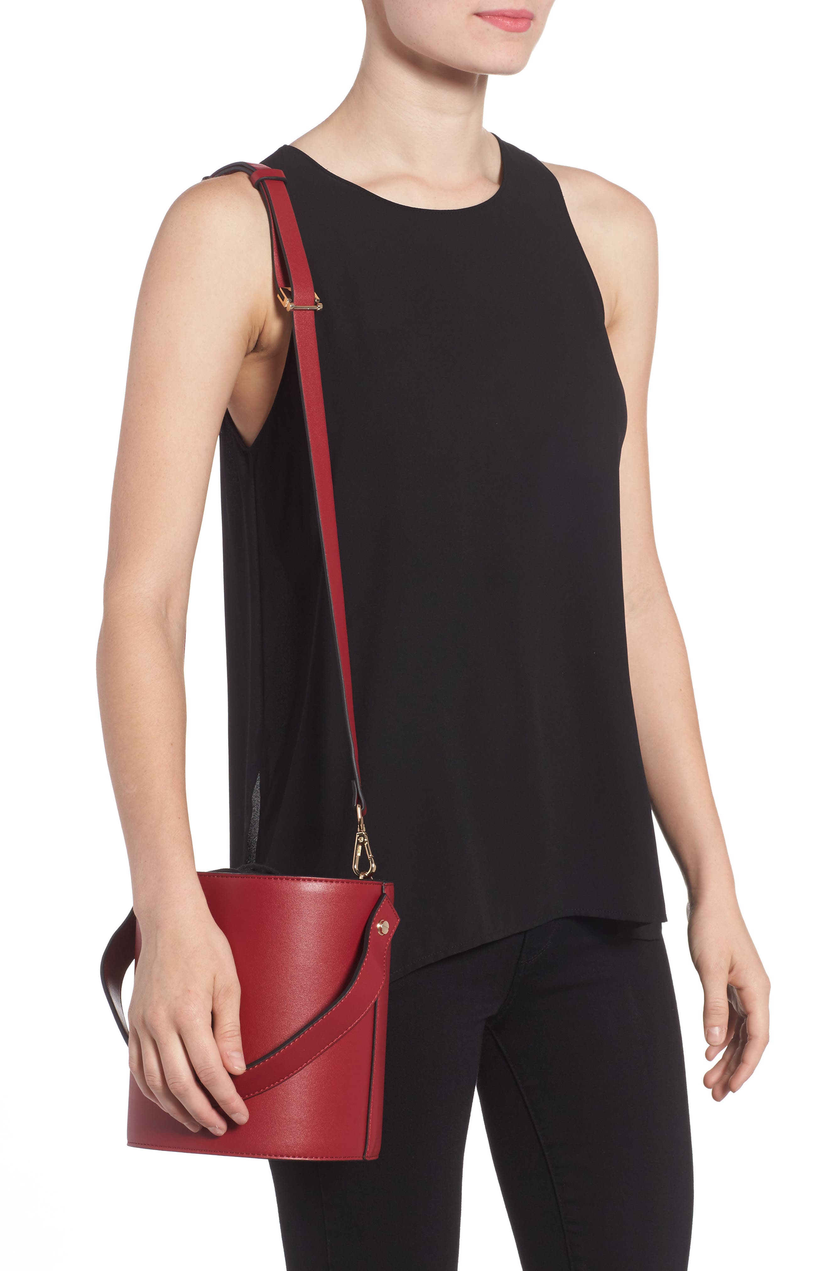 Topshop Cherry True Faux Leather Bucket Bag, Alternate, color, 