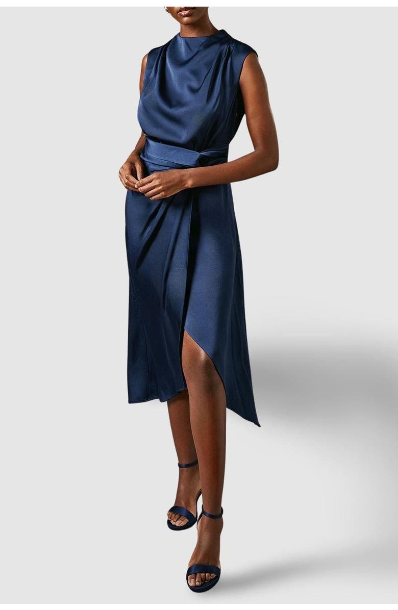 Coast Satin Twist Waist Midi Dress, Alternate, color, Navy