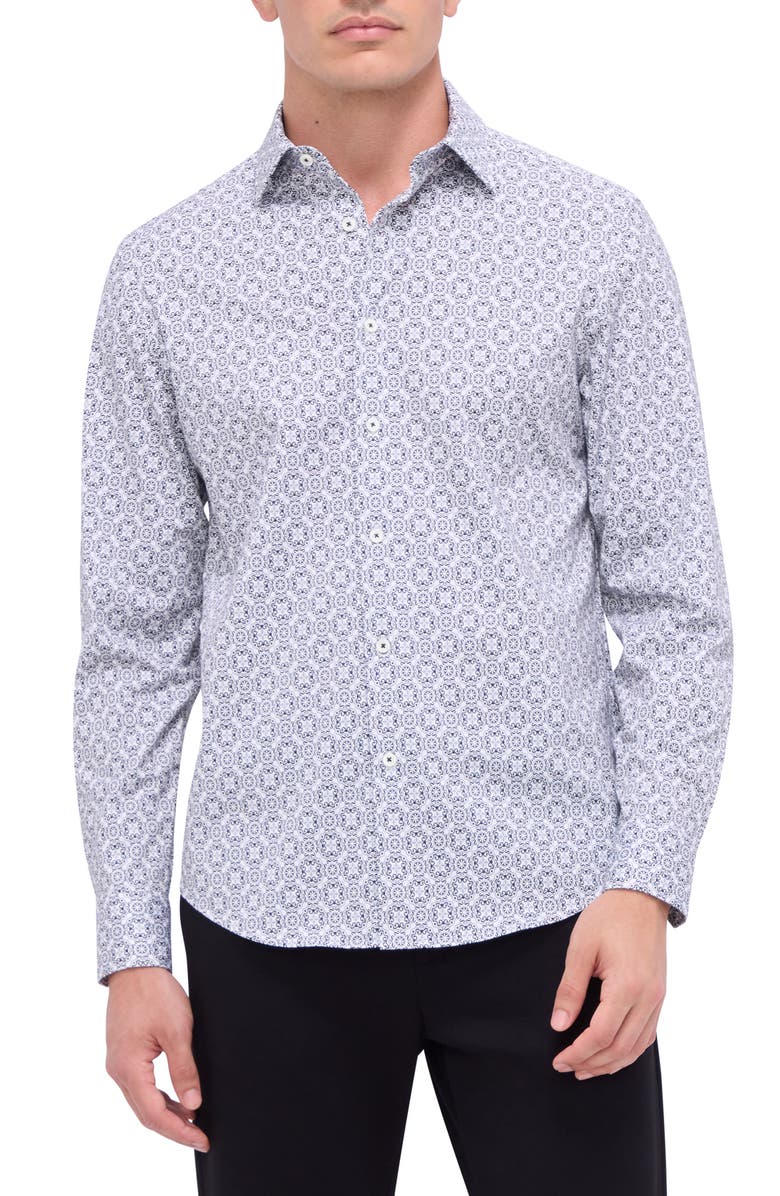 Bugatchi James OoohCotton<sup>®</sup> Mandala Print Button-Up Shirt, Main, color, Black