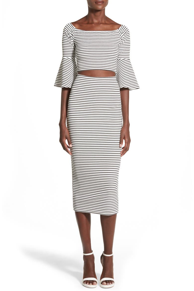 Stripe Bell Sleeve Crop Top, Alternate, color, WHITE