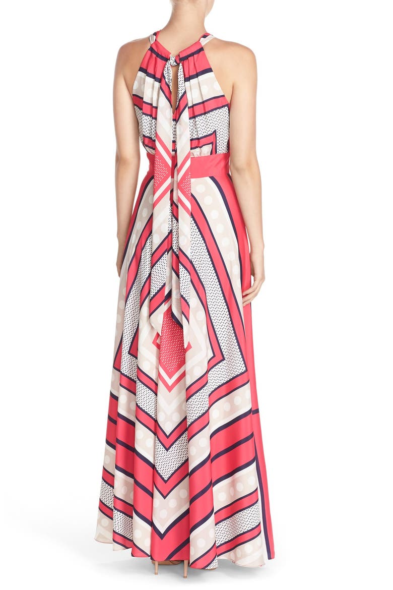 Scarf Print Crêpe de Chine Fit & Flare Maxi Dress, Alternate, color, PINK