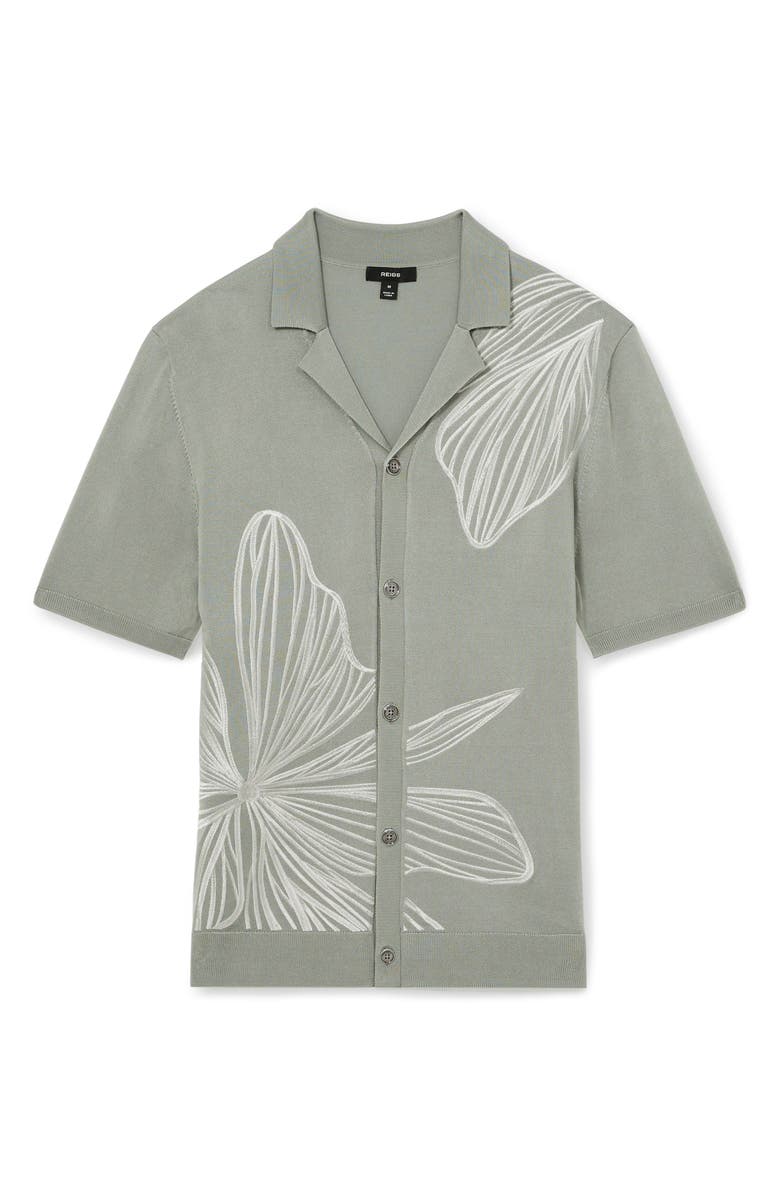 Reiss Laurent Floral Knit Camp Shirt, Alternate, color, Soft Sage