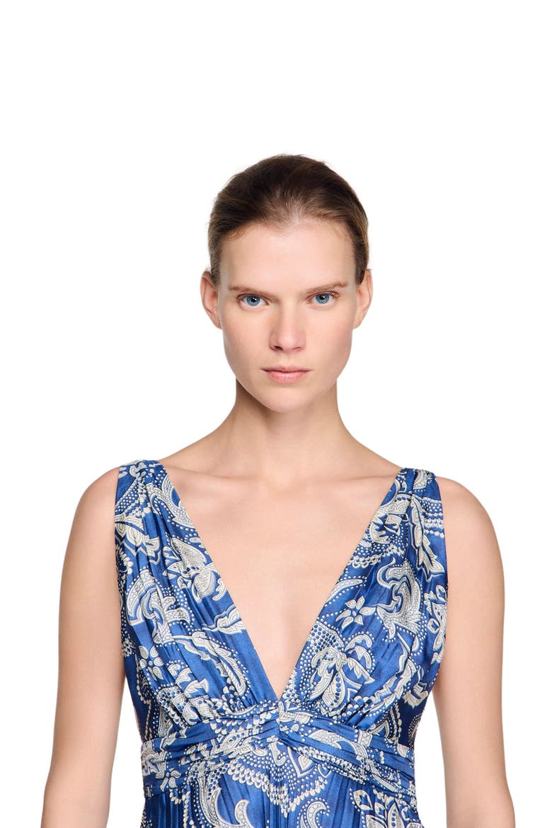 Floral print maxi dress, Alternate, color, Blue / ecru