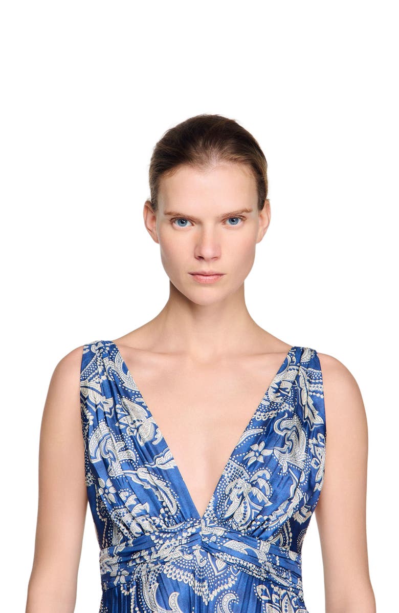 SANDRO Floral print maxi dress, Alternate, color, Blue / Ecru