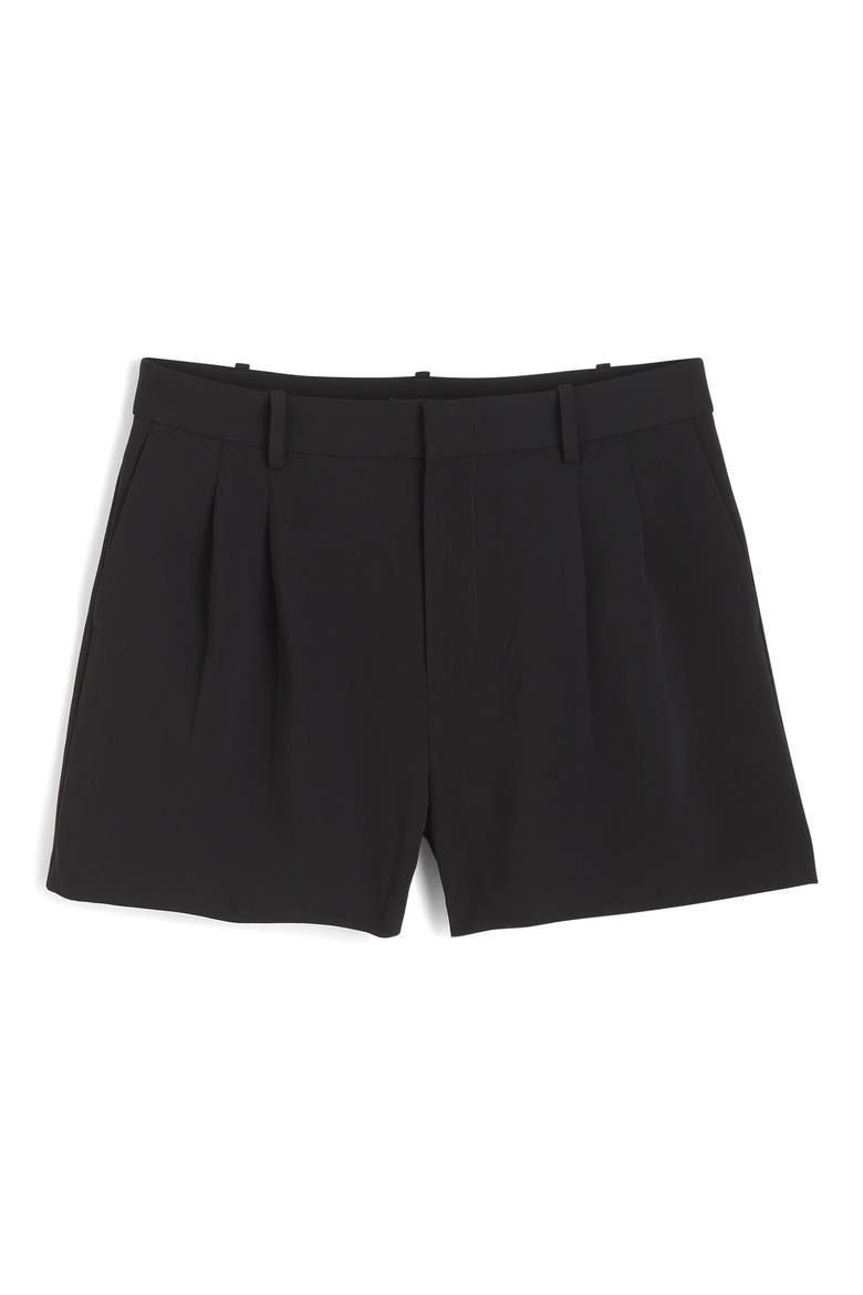 Easy Pleated Crepe Trouser Shorts, Alternate, color, JET BLACK