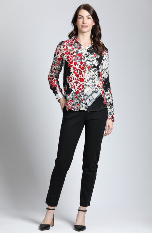 Apny Abstract Print Roll Tab Sleeve Chiffon Button-up Shirt In White Multi