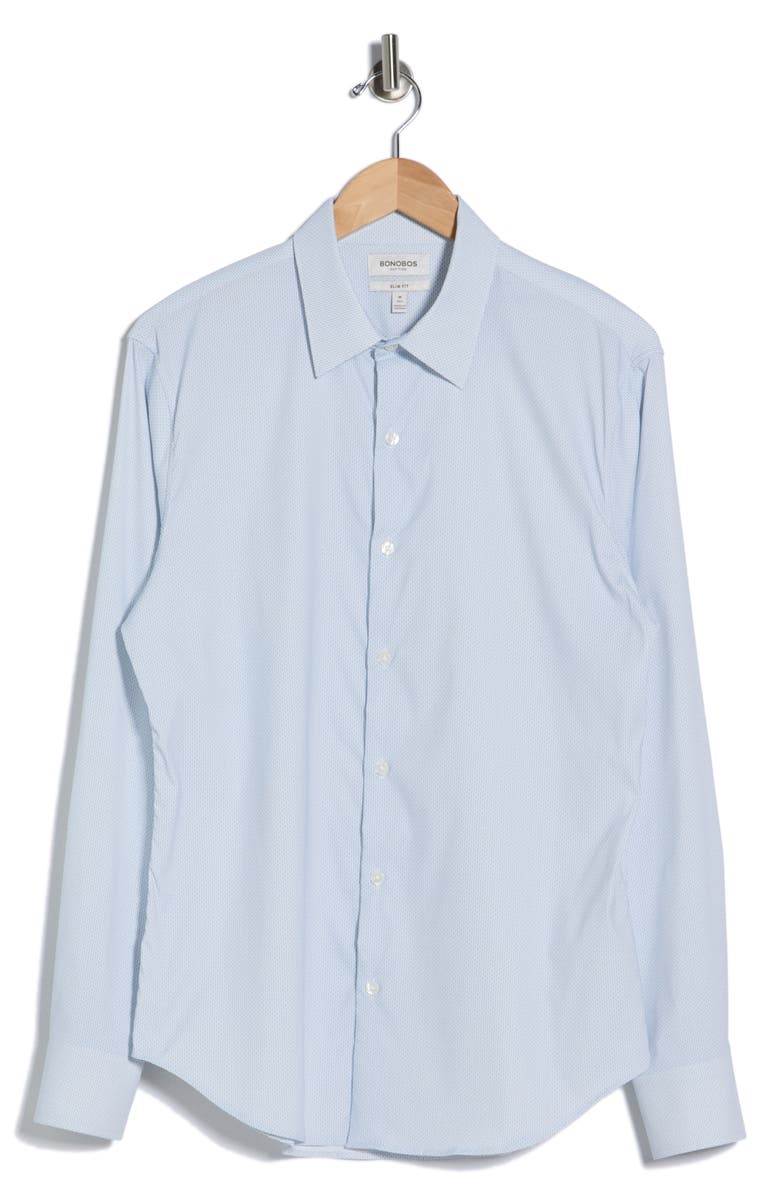 Bonobos Long Sleeve Slim Fit Button Front Performance Shirt, Main, color, Dusty Blue Geo