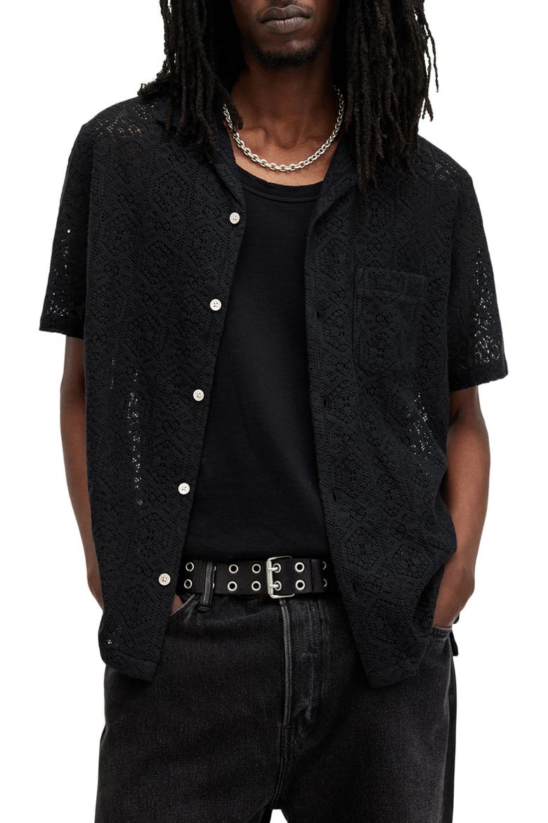 Harden Lace Camp Shirt, Alternate, color, JET BLACK