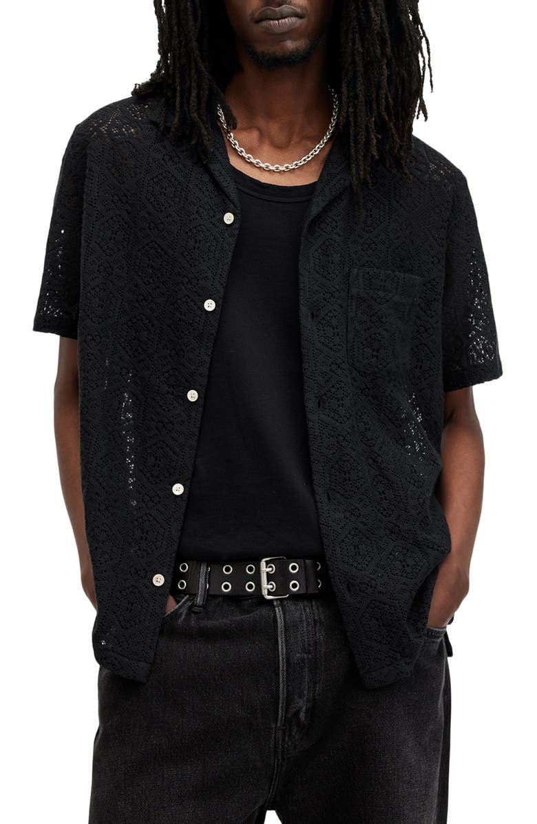 AllSaints Harden Lace Camp Shirt, Alternate, color, 