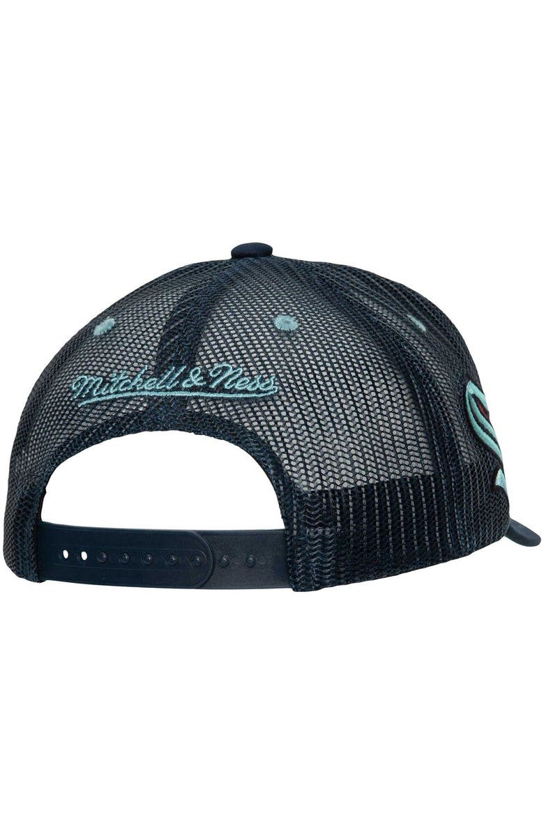 Mitchell & Ness Men's Mitchell & Ness Navy Seattle Kraken Team Seal Trucker Snapback Hat, Alternate, color, 