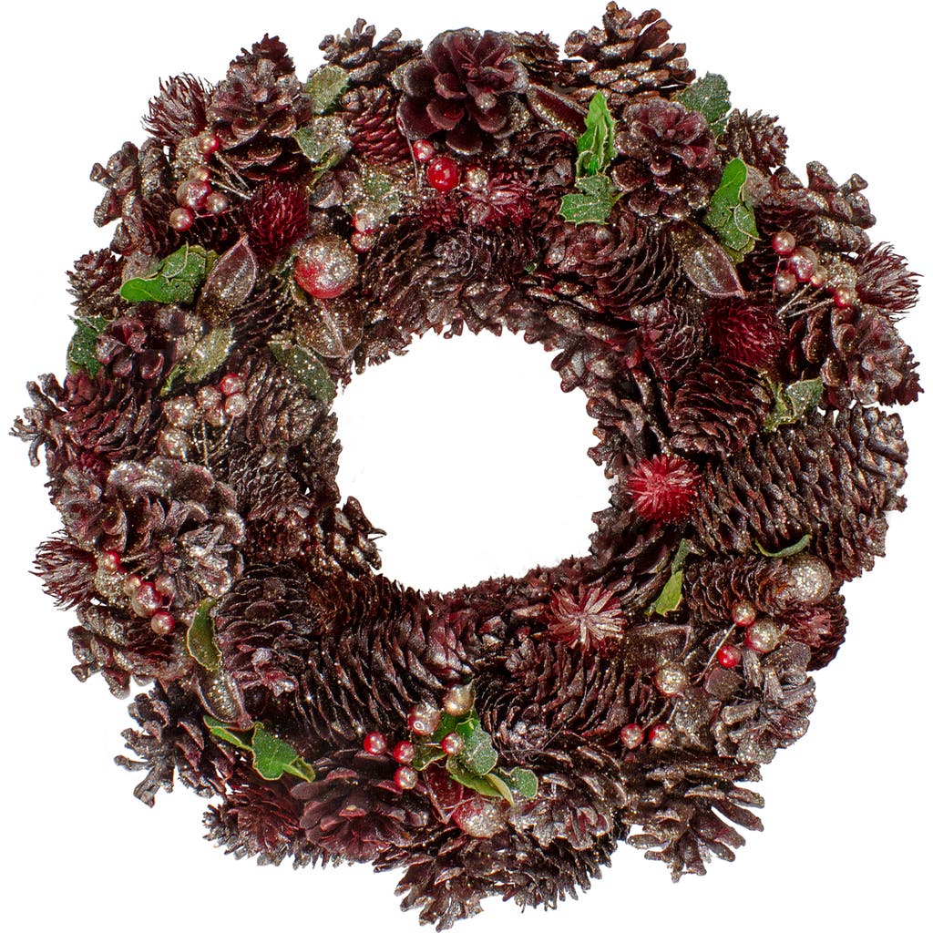 Northlight 13" Red And Gold Glittered Pine Cone And Berry Christmas Wreath In Brown