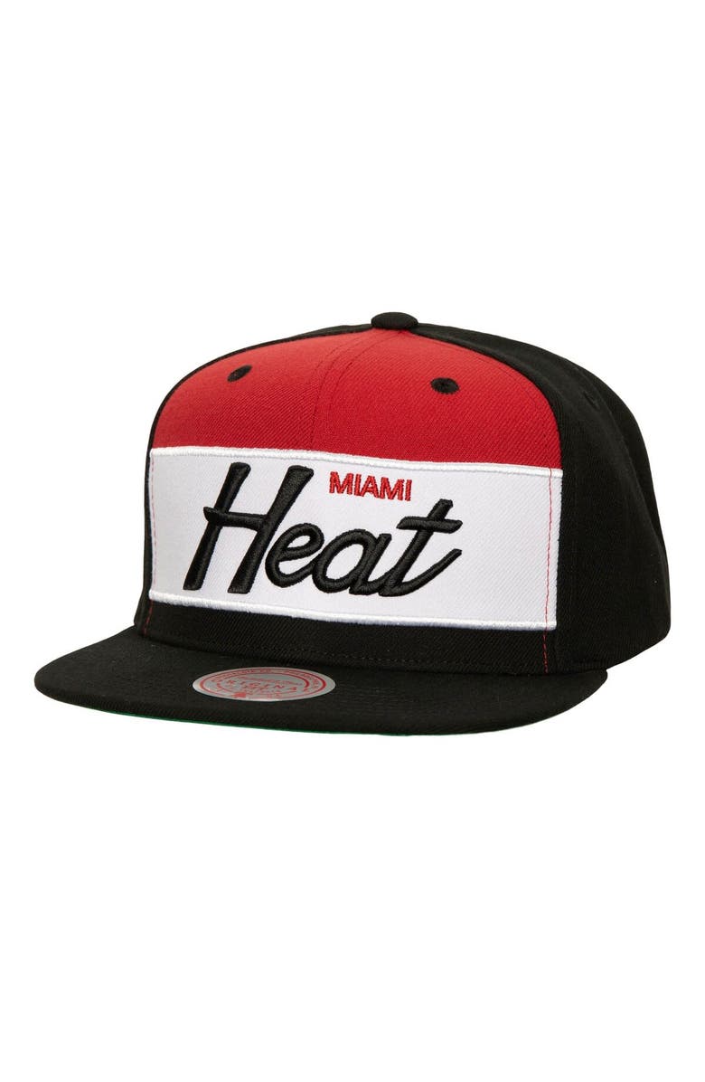 Mitchell & Ness Men's Mitchell & Ness White/Black Miami Heat Retro Sport Color Block Script Snapback Hat, Main, color, 