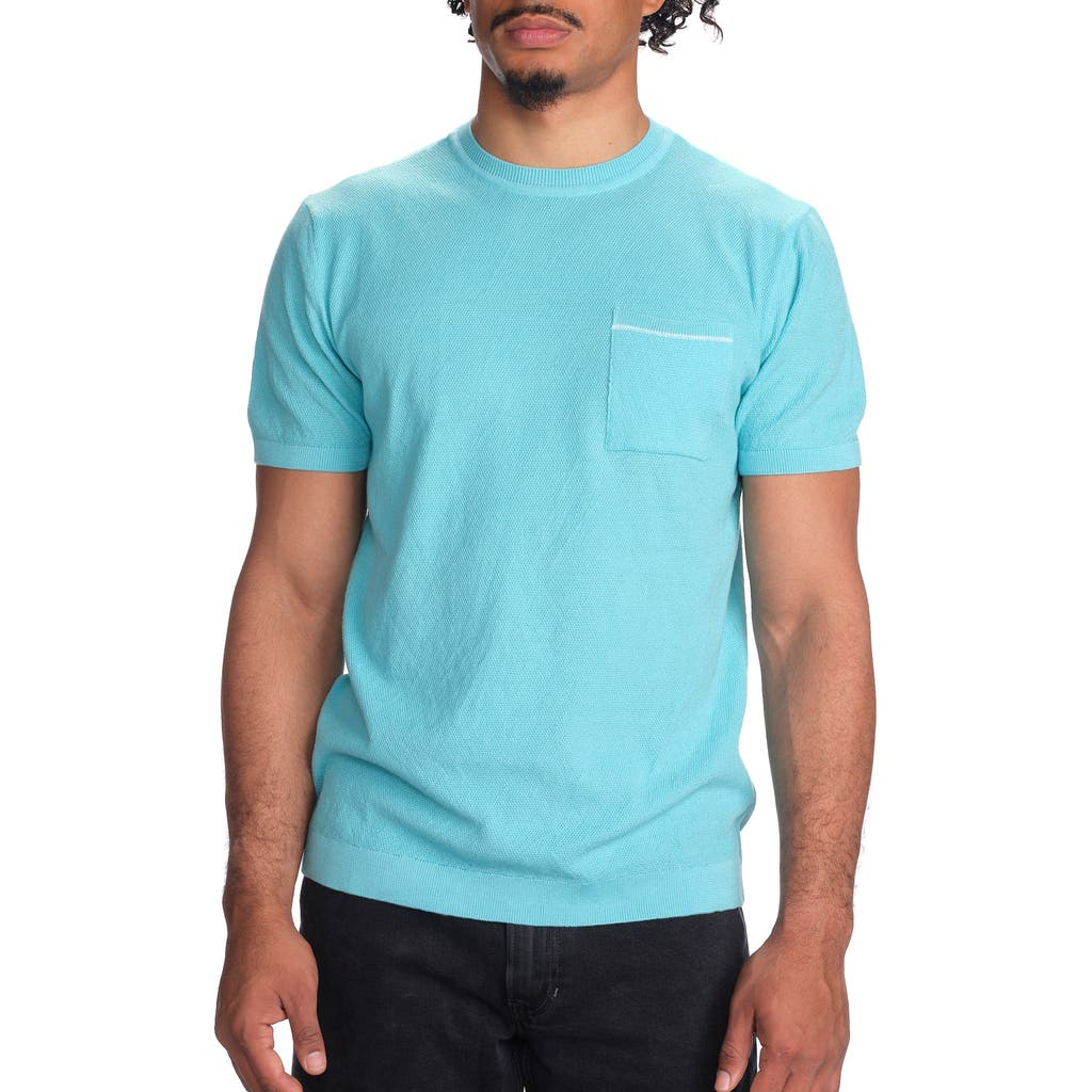 Studio Garnet Los Angeles Textured Short Sleeve Cotton Sweater In Turquoise