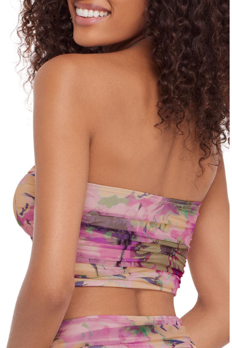 Keyhole Faux Pearl Strapless Bikini Top, Alternate, color, PURPLE MULTI