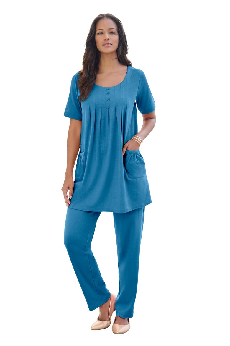 Plus Size Two Pocket Soft Knit Swing Tunic, Main, color, DUSTY INDIGO