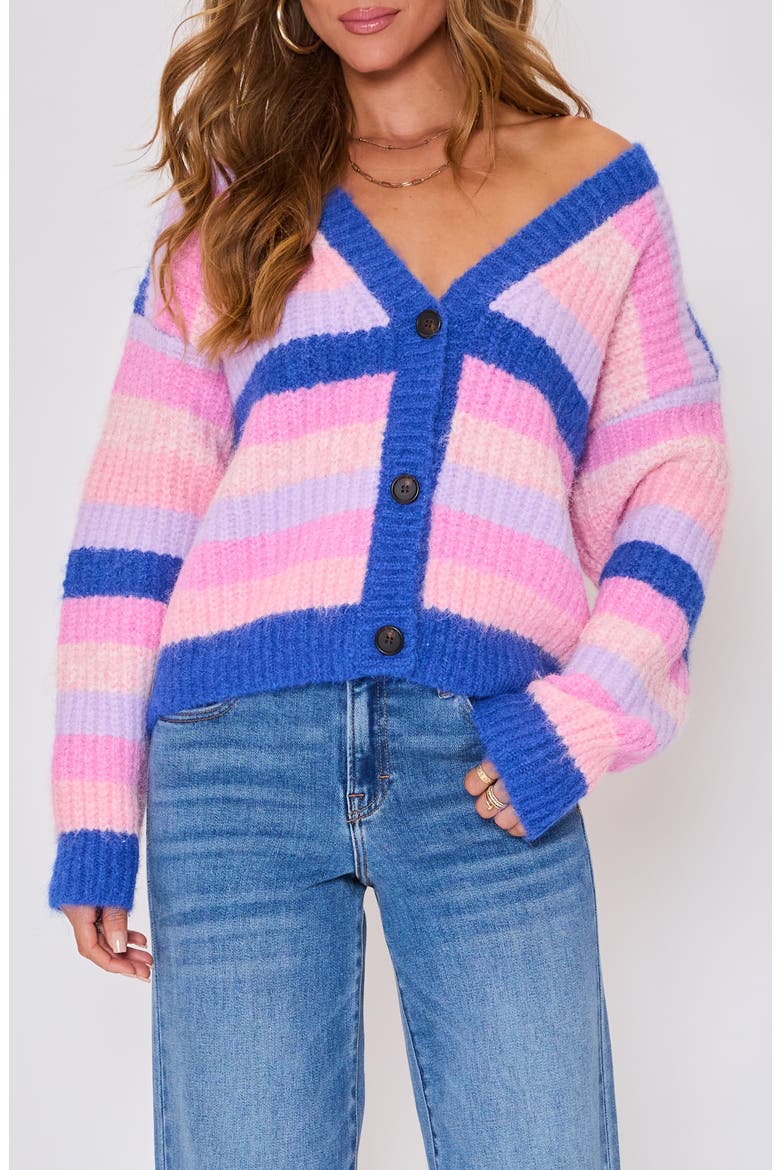 Mood Boost Stripe Cardigan, Main, color, PURPLE COMBO