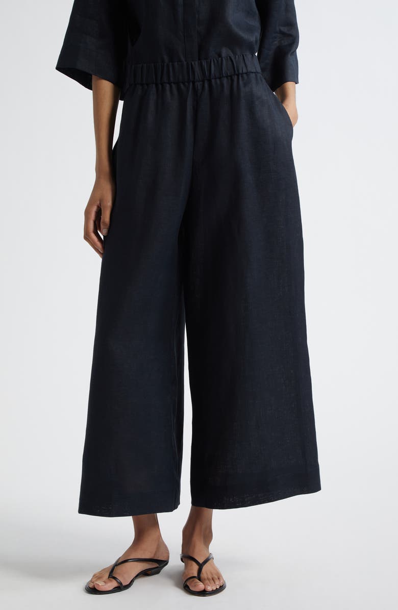 MM by Max Mara Minnie Linen Pull-On Pants, Main, color, Black