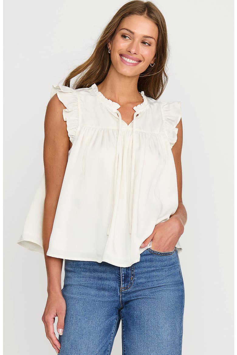 Split Neck Satin Ruffle Blouse, Main, color, Ivory