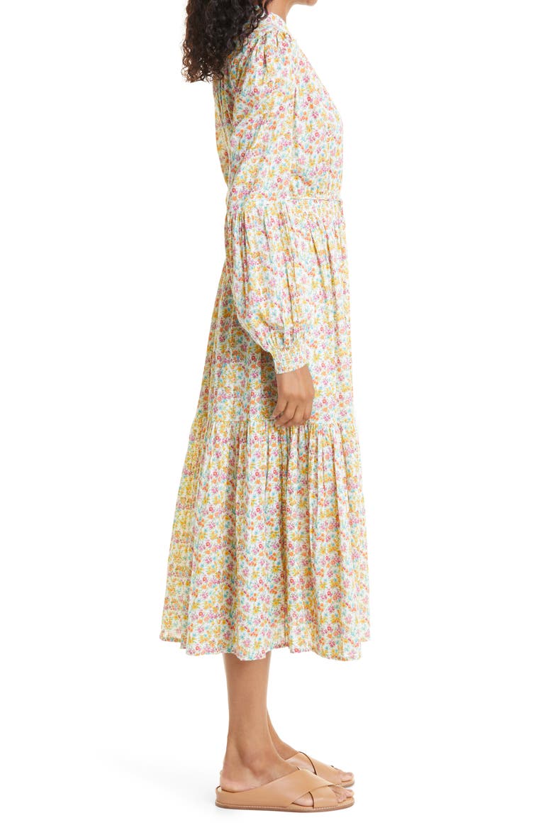 Flower Garden Long Sleeve Cotton Midi Dress, Alternate, color, FLOWER GARDEN