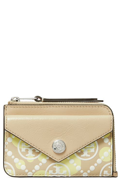 Tory Burch T Monogram Leather Card Case In Khaki Sand