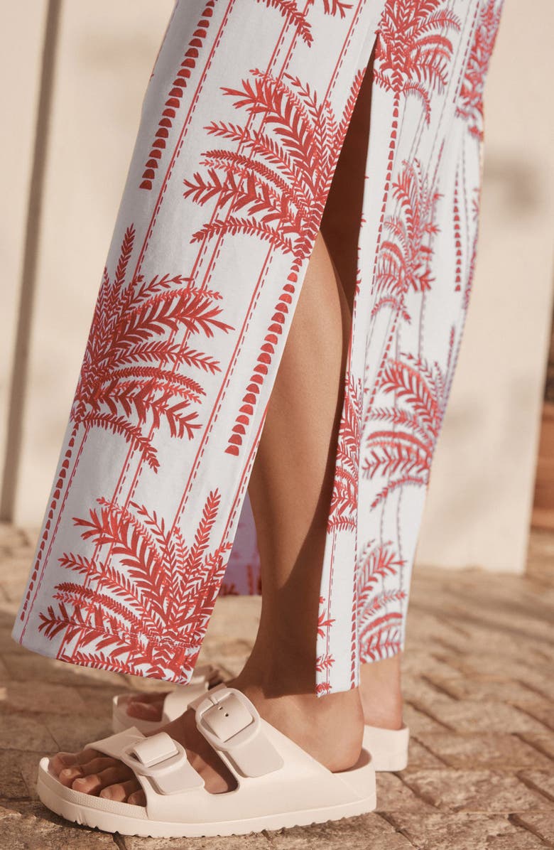 NEXT Palm Tree Print Cotton Maxi T-Shirt Dress, Alternate, color, Red/ Ecru