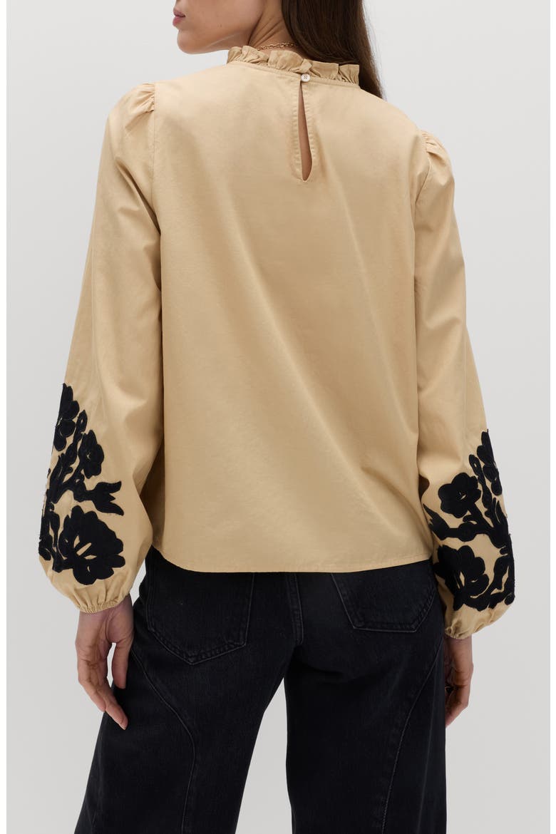 Floral Embroidered Mock Neck Top, Alternate, color, BROWN