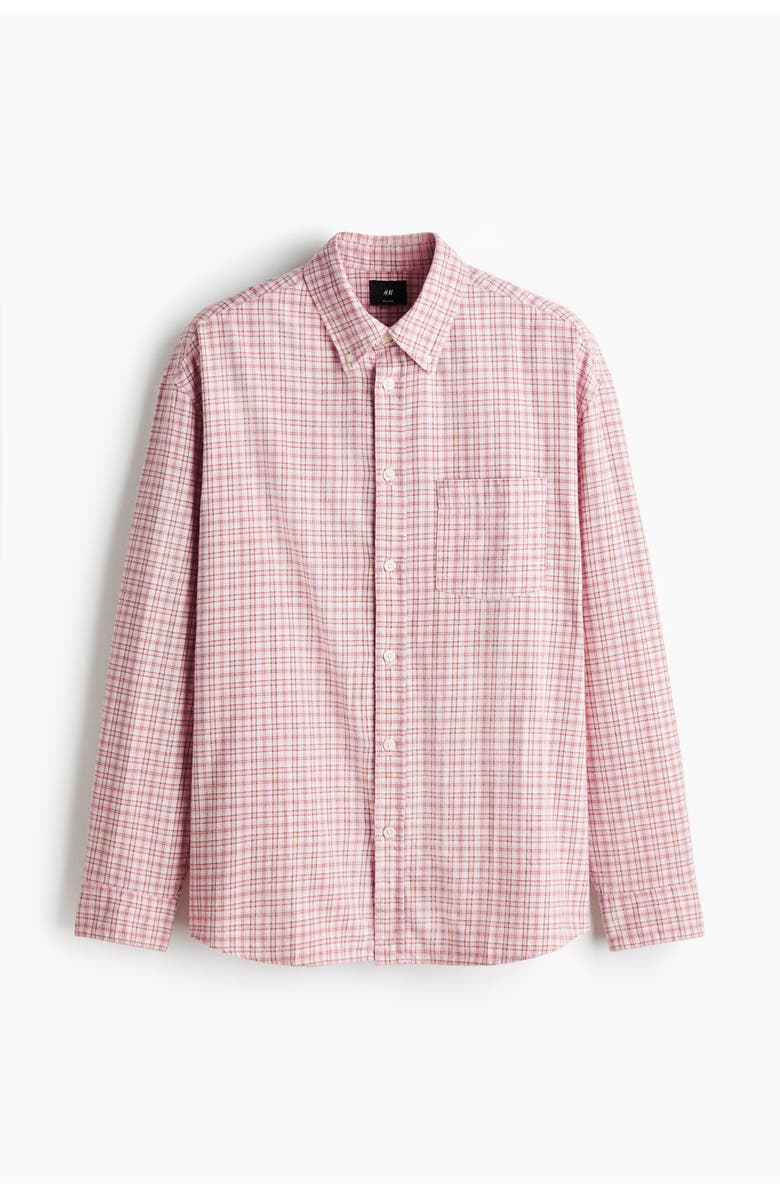 H&M Relaxed Fit Cotton Shirt, Main, color, Pink/Checked