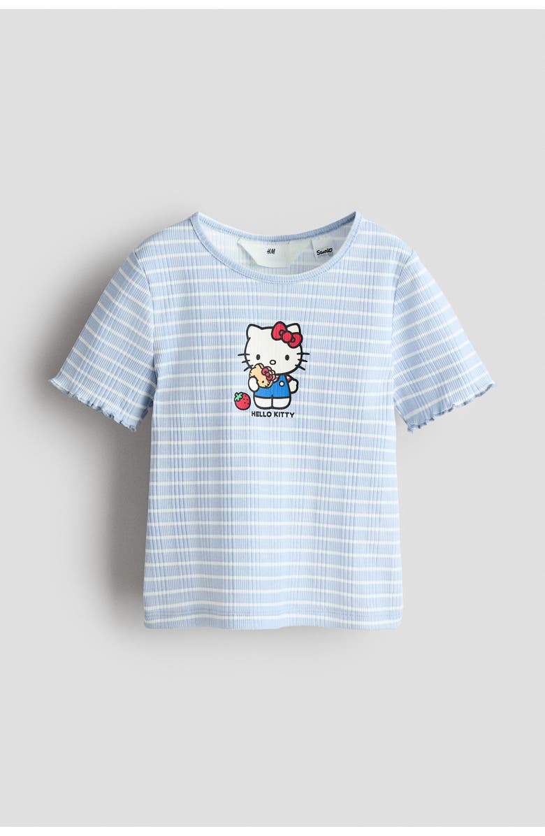 H&M Ribbed Printed Top, Main, color, Light Blue/Hello Kitty