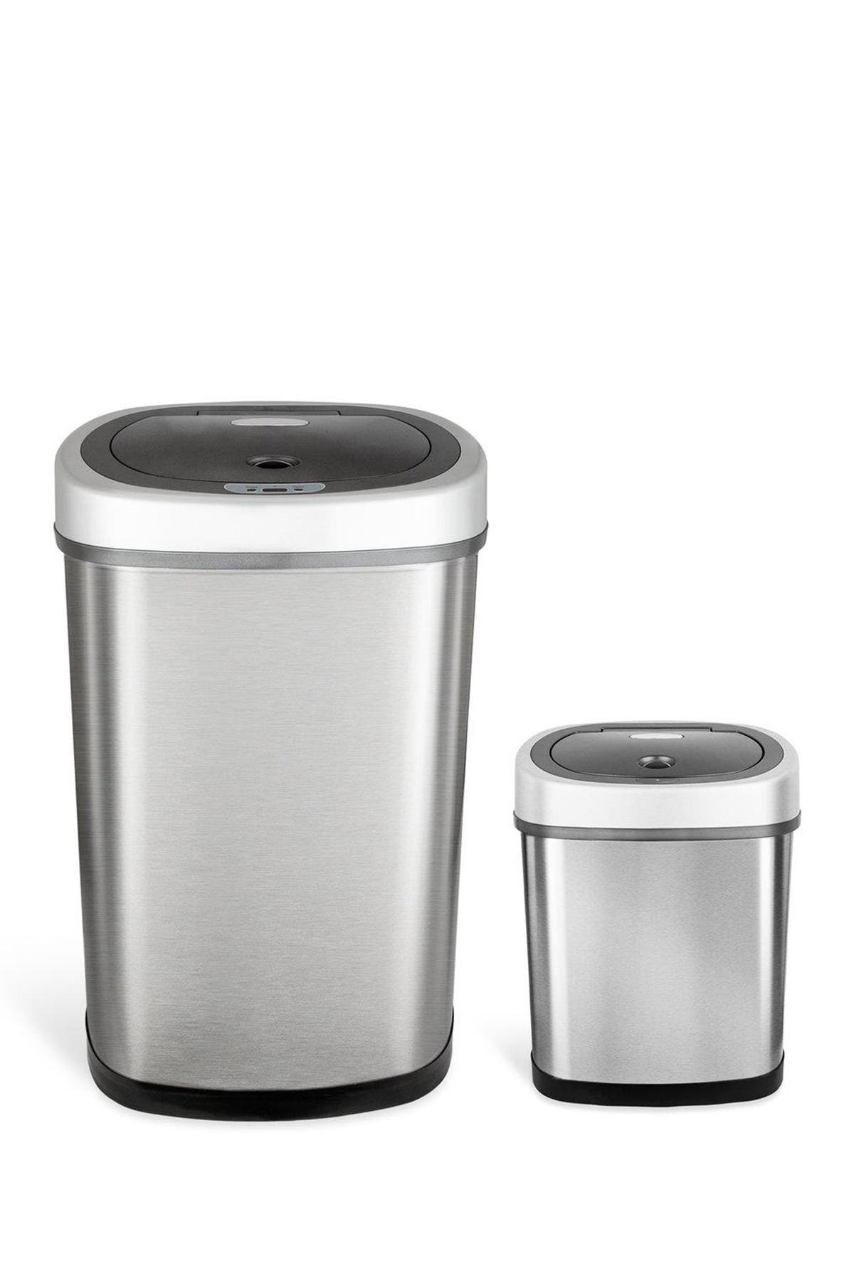 NINESTARS 50L & 8L Silver Motion Sensor Trash Can 2-Piece Set - 13.2 Gallons/2.1 Gallons
