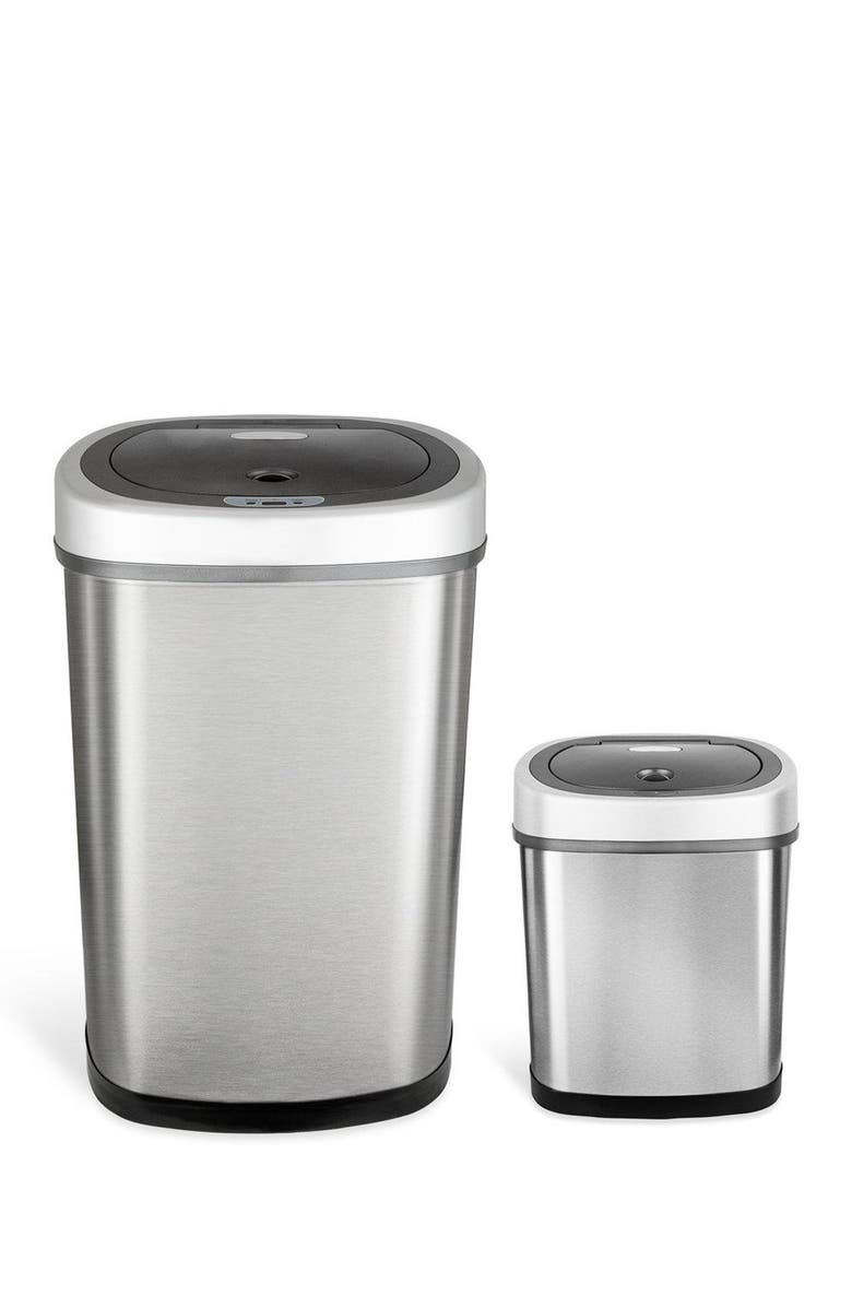 NINESTARS 50L & 8L Silver Motion Sensor Trash Can 2-Piece Set - 13.2 Gallons/2.1 Gallons, Main, color, Silver Black