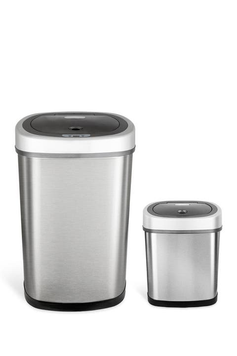50L & 8L Silver Motion Sensor Trash Can 2-Piece Set - 13.2 Gallons/2.1 Gallons