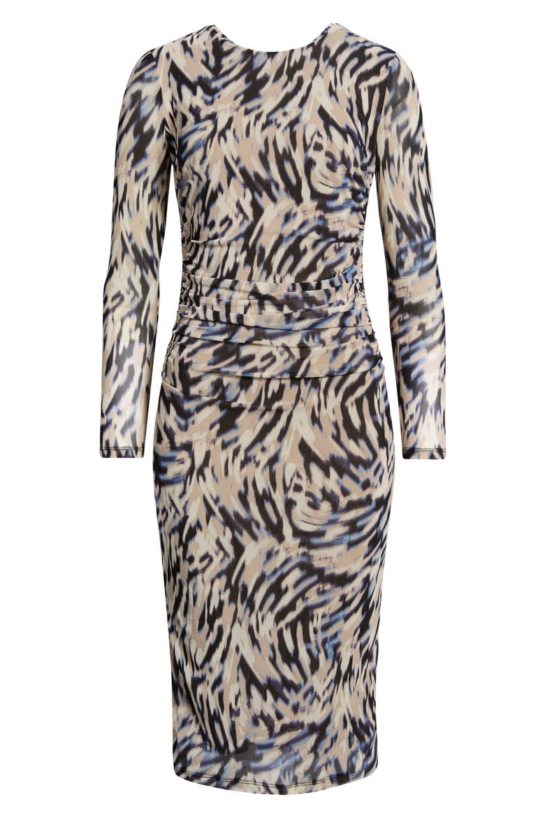 Ruched Mesh Midi Dress, Alternate, color, DUTCH BLUE MULTI