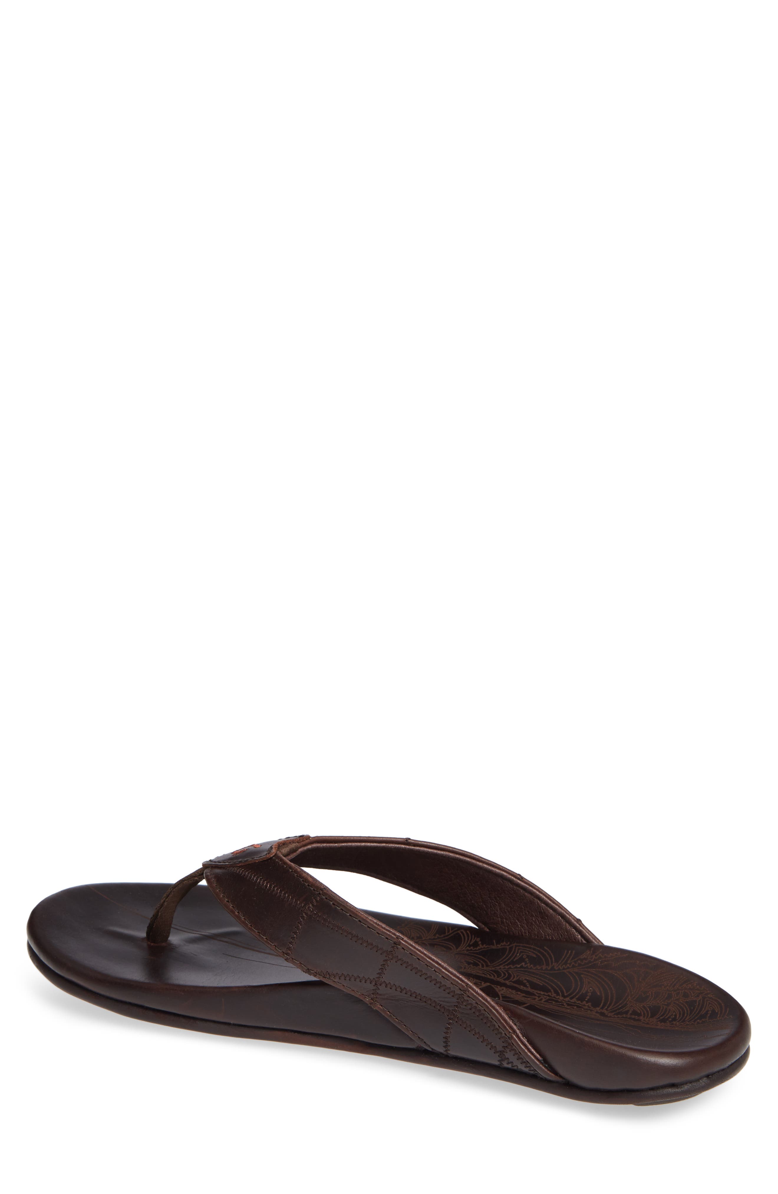 OluKai Hokule’a Kia Flip Flop, Alternate, color, Dark Wood Leather