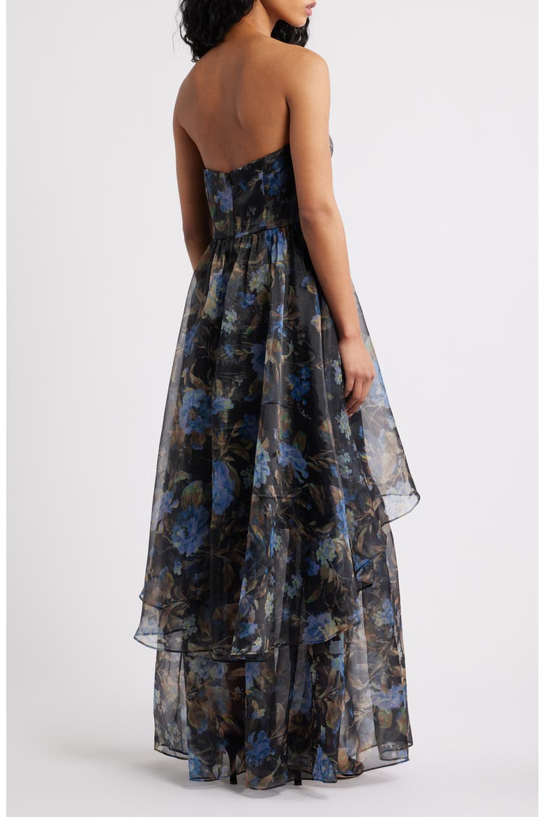 Marie Strapless Tiered Maxi Cocktail Dress, Alternate, color, BLACK FLORAL