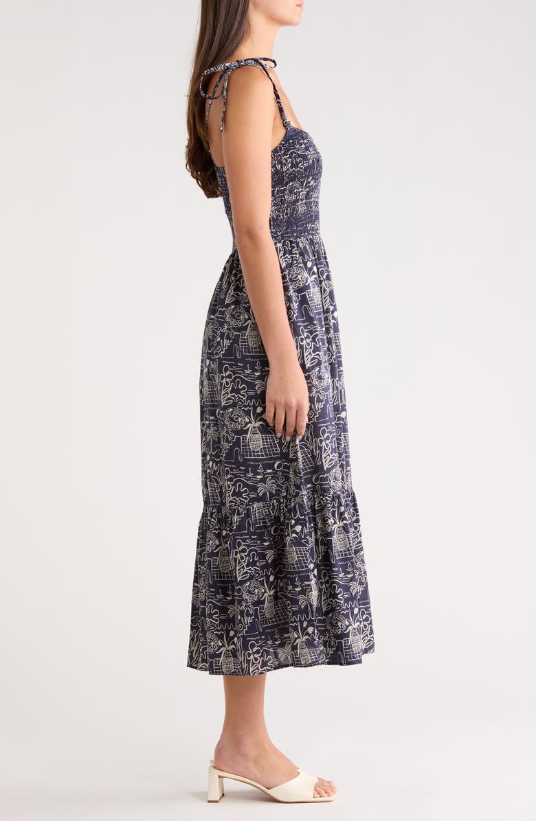 Marine Layer Carmen Tie Strap Smocked Cotton Blend Sundress, Alternate, color, Flores Print