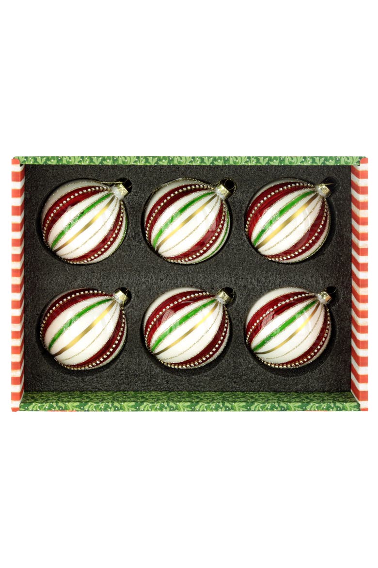 Beaded Holiday Stripe Ornament, Box of 6, Alternate, color, Red