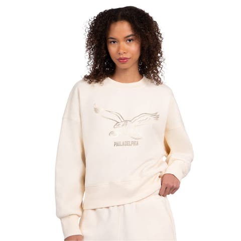 Women's Starter Cream Philadelphia Eagles Travel Pastels Boxy Fleece Sweatshirt
