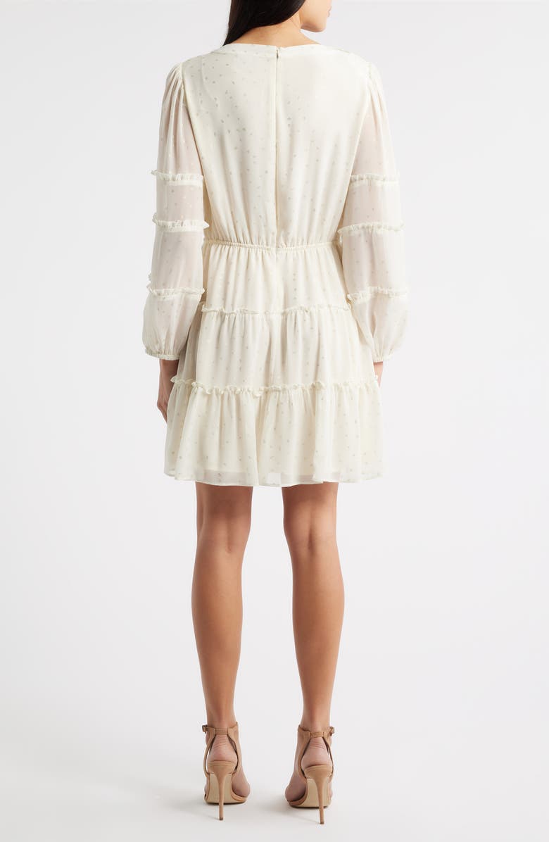 CeCe Metallic Dot Long Sleeve Ruffle Dress, Alternate, color, New Ivory