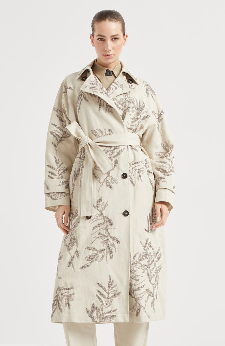 Brunello Cucinelli Flora Embroidery trench coat, Alternate, color, 